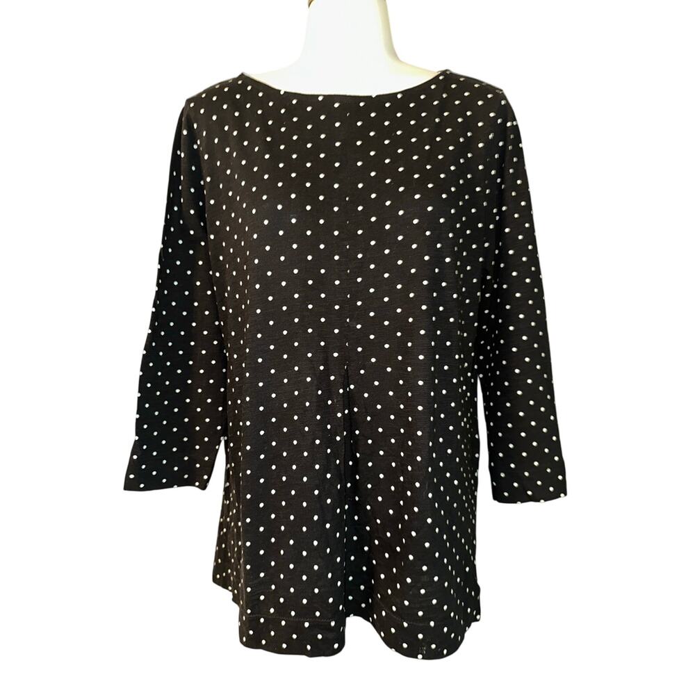 J Jill Women's Black Polka Dot 3/4 Sleeve Pleated Front Blouse Shirt Tunic Small